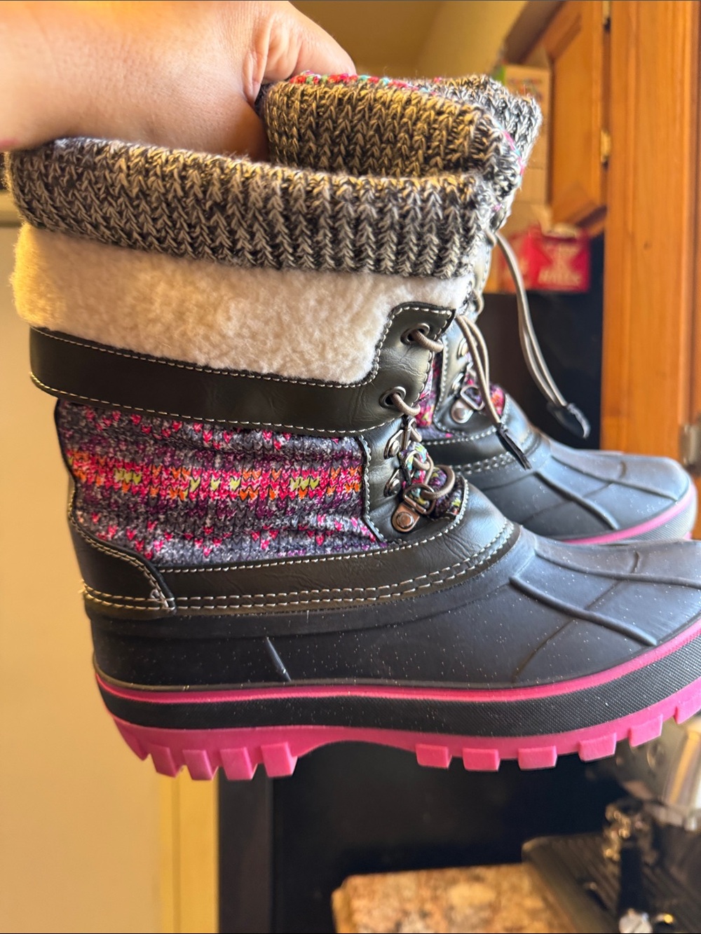 Girls Black and Pink Insulated Snow Boots - Cozy Winter Play